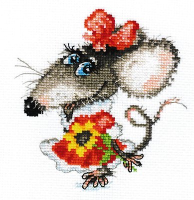 Alisa Funny Mouse 0-76 Counted Cross Stitch Kit, 14 Count White Aida