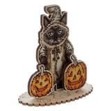 Wonderland Crafts Halloween Siamese Cat FLW-059 Counted Cross Stitch Kit, Pumpkins DIY on Stand
