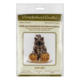Wonderland Crafts Halloween Siamese Cat FLW-059 Counted Cross Stitch Kit, Pumpkins DIY on Stand