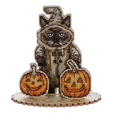 Wonderland Crafts Halloween Siamese Cat FLW-059 Counted Cross Stitch Kit, Pumpkins DIY on Stand