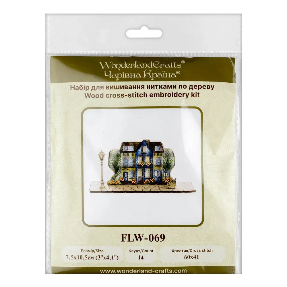 Wonderland Crafts Colorful Facades FLW-069 Counted Cross Stitch Kit, Houses & Dog DIY on Stand