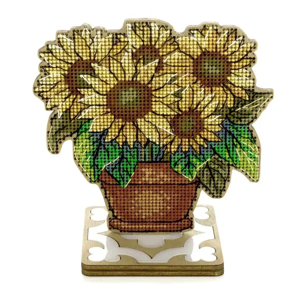 Wonderland Crafts Sunflower FLW-075 Counted Cross Stitch Kit, Potted Flowers DIY on Stand
