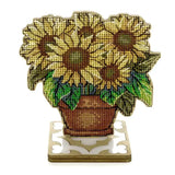 Wonderland Crafts Sunflower FLW-075 Counted Cross Stitch Kit, Potted Flowers DIY on Stand