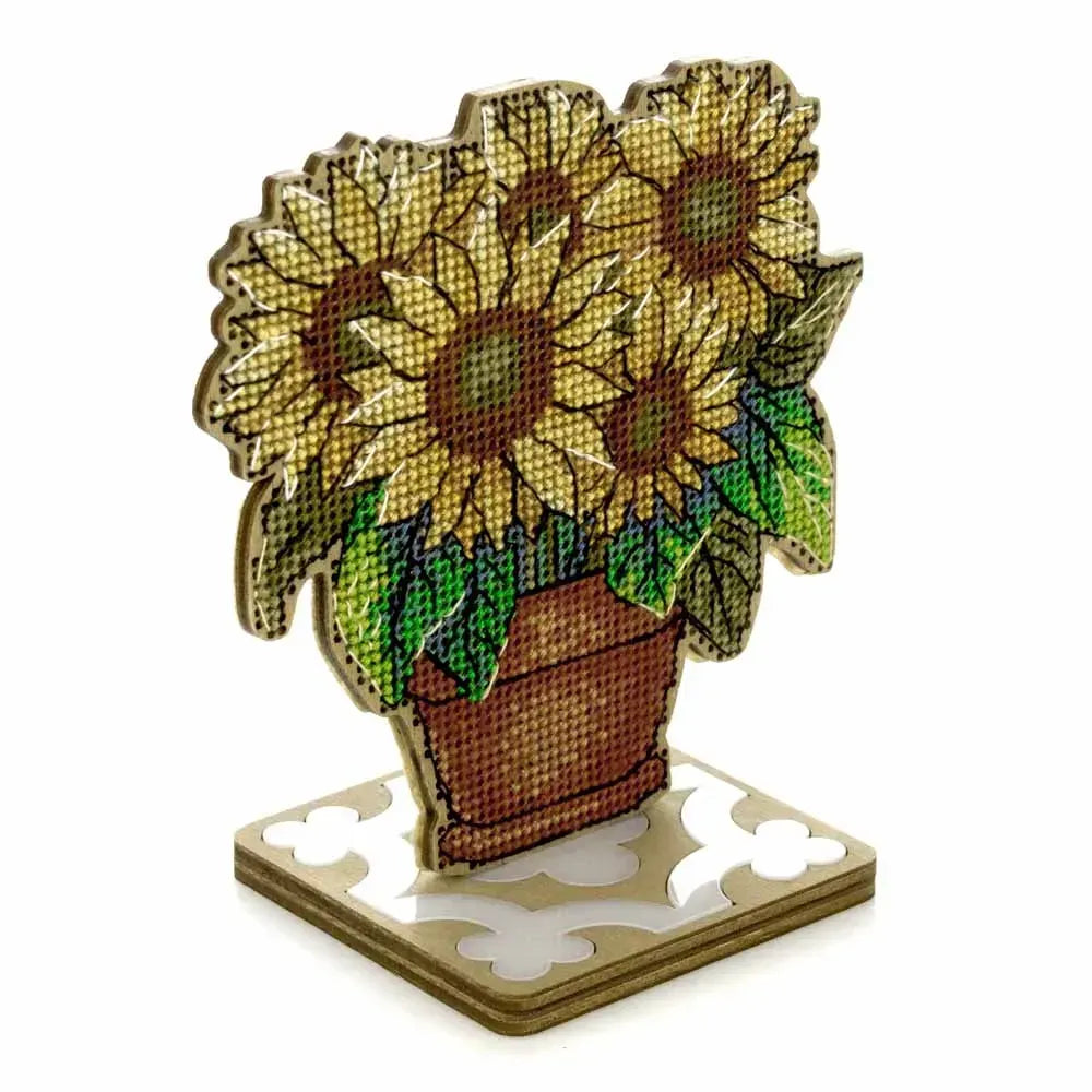 Wonderland Crafts Sunflower FLW-075 Counted Cross Stitch Kit, Potted Flowers DIY on Stand