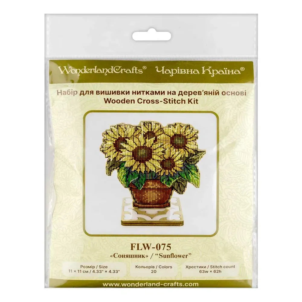 Wonderland Crafts Sunflower FLW-075 Counted Cross Stitch Kit, Potted Flowers DIY on Stand