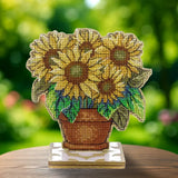 Wonderland Crafts Sunflower FLW-075 Counted Cross Stitch Kit, Potted Flowers DIY on Stand