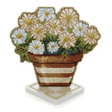 Wonderland Crafts Daisies FLW-076 Counted Cross Stitch Kit, Potted Flowers DIY on Stand