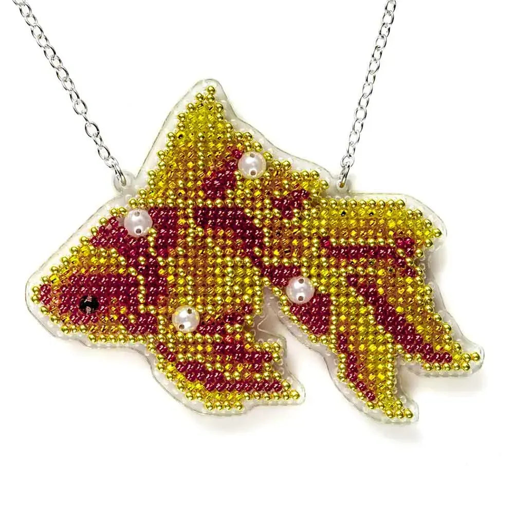 Wonderland Crafts FLPL-096 Goldfish, Double-Sided Bead Embroidery Kit on Clear Plastic