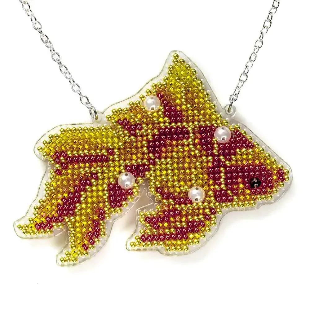 Wonderland Crafts FLPL-096 Goldfish, Double-Sided Bead Embroidery Kit on Clear Plastic