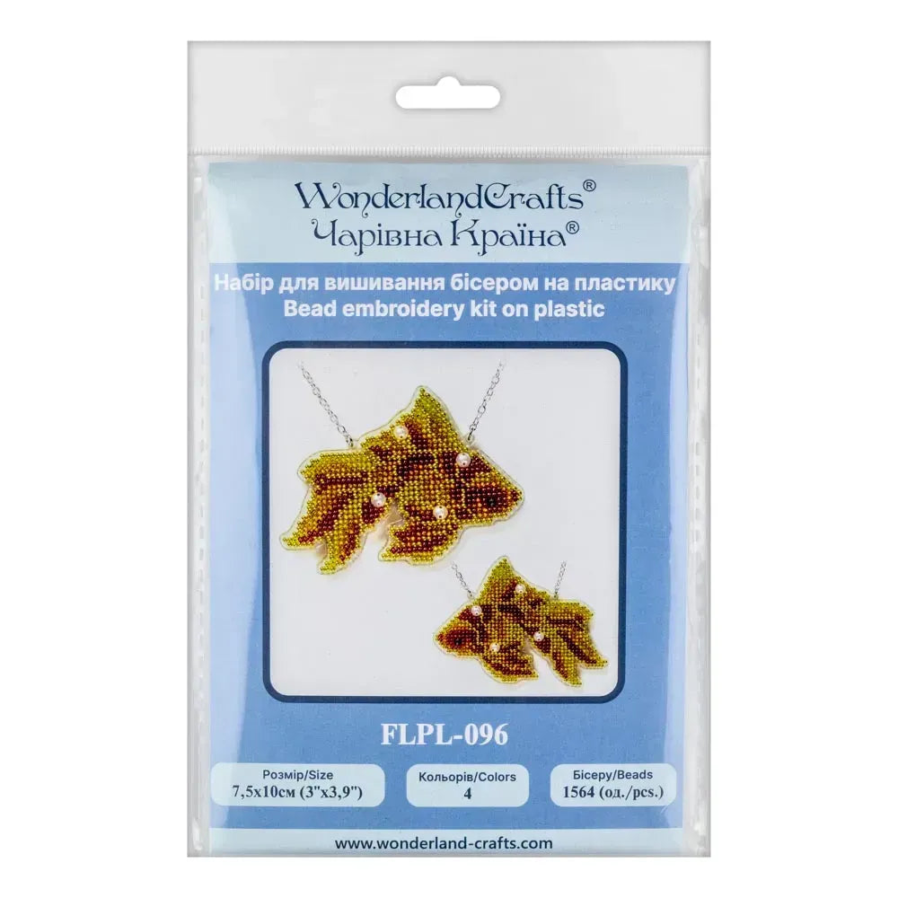 Wonderland Crafts FLPL-096 Goldfish, Double-Sided Bead Embroidery Kit on Clear Plastic