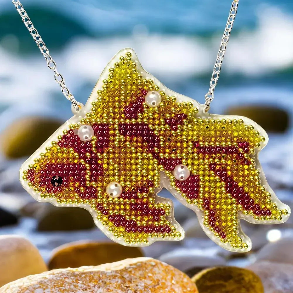 Wonderland Crafts FLPL-096 Goldfish, Double-Sided Bead Embroidery Kit on Clear Plastic