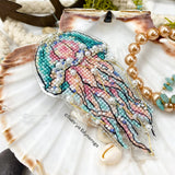 Cross Stitch kit Jellyfish, threads, beads and decorative crystals.