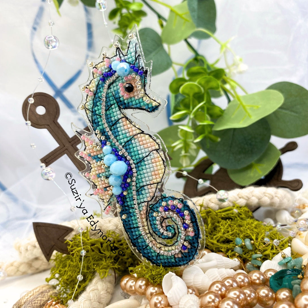Cross Stitch kit Sea horse, threads, beads and decorative crystals