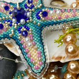 Cross Stitch kit Starfish, threads, beads and decorative crystals.