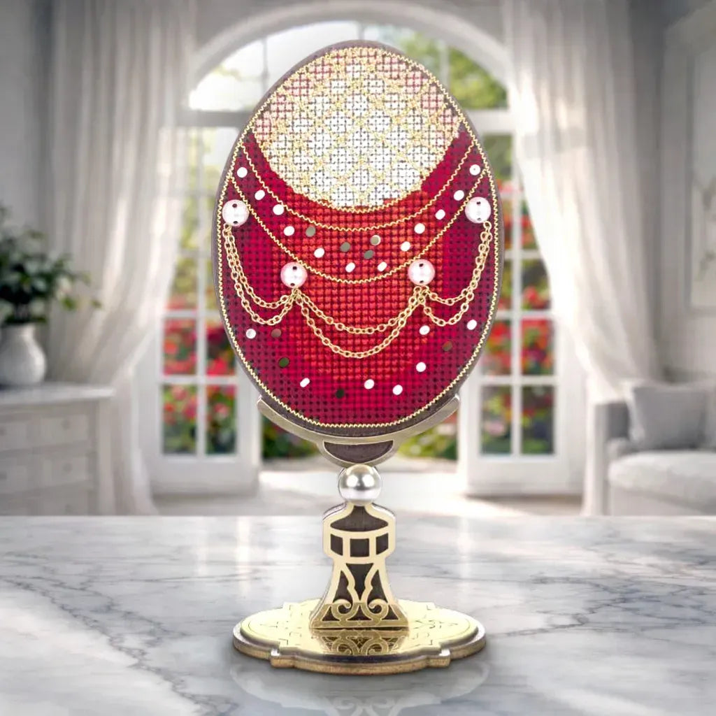 Wonderland Crafts Festive Easter Egg FLW-110 Counted Cross Stitch Kit, Faberge Style DIY on Stand