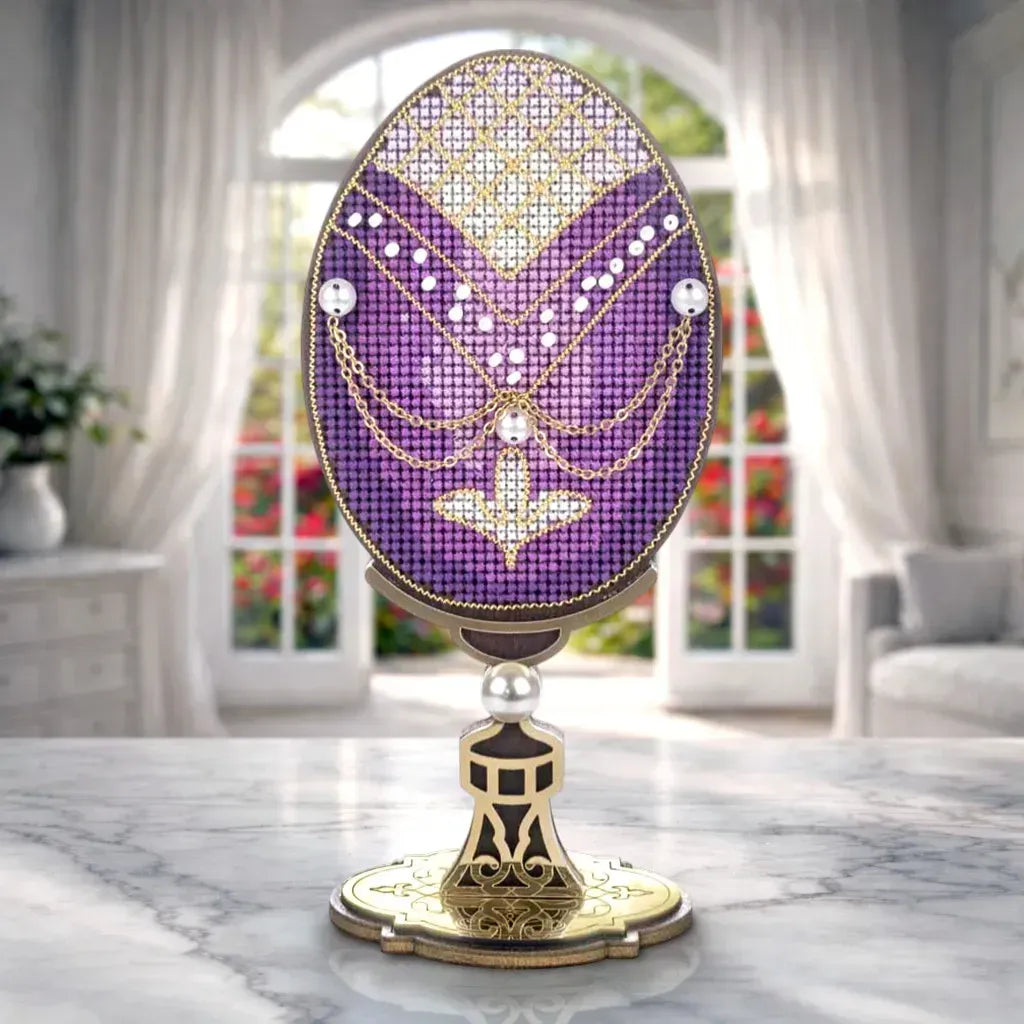 Wonderland Crafts Evening Glow Easter Egg FLW-111 Counted Cross Stitch Kit, Faberge Style DIY on Stand