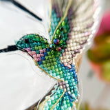 Cross Stitch kit Hummingbird, threads, beads and decorative crystals.