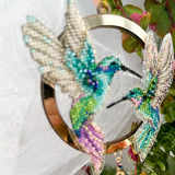 Cross Stitch kit Hummingbird, threads, beads and decorative crystals.