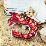 Shrimp Cross Stitch Kit 1142, Flexible Plastic Canvas Embroidery, Premium Toho Beads Pearls