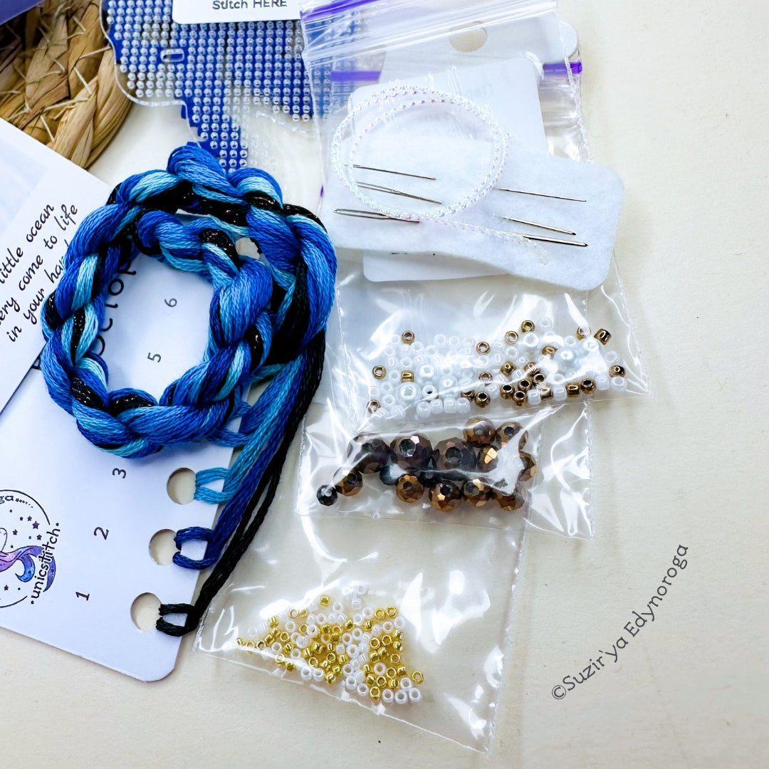 Octopus Cross Stitch Kit 1143, Clear Flexible Plastic Canvas, Premium Toho Beads Pearls