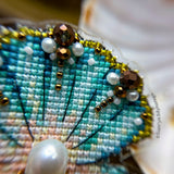 Seashell with Pearl Cross Stitch Kit 1144, Clear Flexible Plastic Canvas, Coastal Marine Craft Set