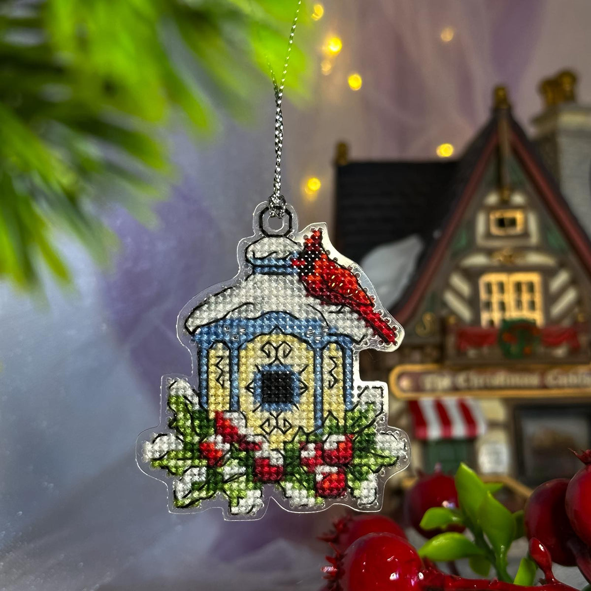 Winter Birdhouse Cross Stitch Kit 1145, Beaded Ornament with Plastic Canvas