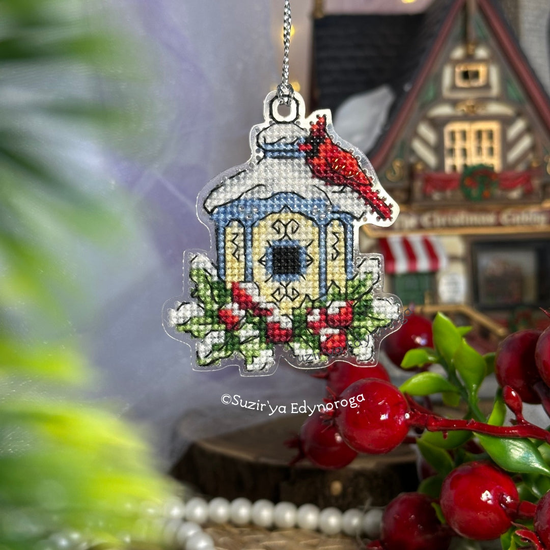 Winter Birdhouse Cross Stitch Kit 1145, Beaded Ornament with Plastic Canvas