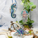 Cross Stitch kit Sea horse, threads, beads and decorative crystals