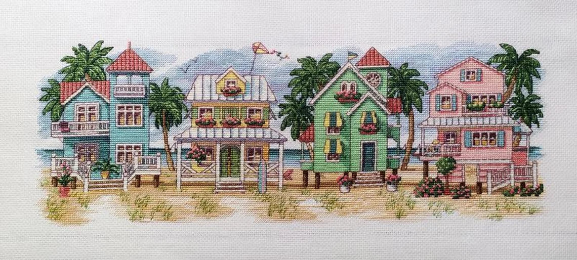 Dimensions Needlecrafts Seaside Cottages 13728, Counted Cross Stitch Kit, 14 Count White Aida