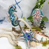 Cross Stitch kit Starfish, threads, beads and decorative crystals.