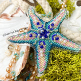 Cross Stitch kit Starfish, threads, beads and decorative crystals.