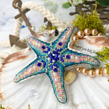 Cross Stitch kit Starfish, threads, beads and decorative crystals.