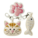 Wonderland Crafts FLBB-179 Cat Joys Bag Charm Set, Bead Embroidery Kit on Faux Leather, Set of 3