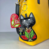 Wonderland Crafts FLBB-182 Cat Tenderness Black Cat with Heart Bag Charm, Bead Embroidery Kit on Faux Leather