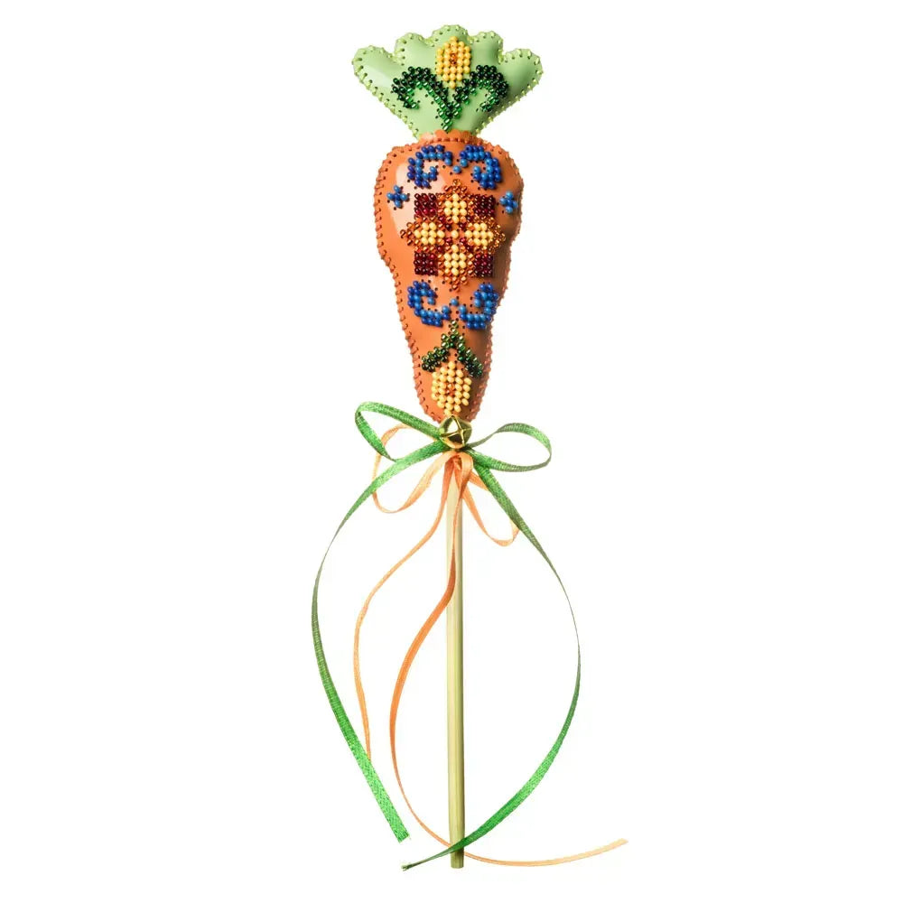 Wonderland Crafts FLBB-187 Carrot Easter Topper, Bead Embroidery Kit on Faux Leather