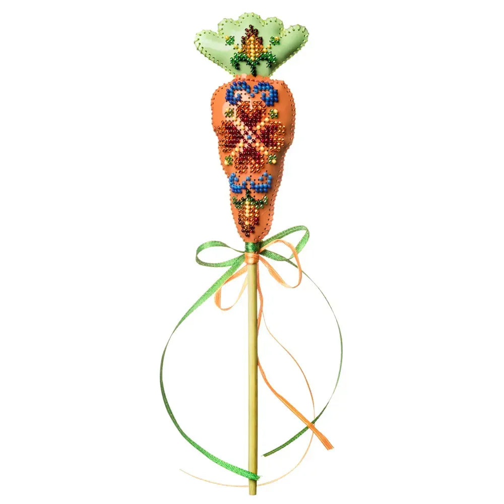 Wonderland Crafts FLBB-187 Carrot Easter Topper, Bead Embroidery Kit on Faux Leather