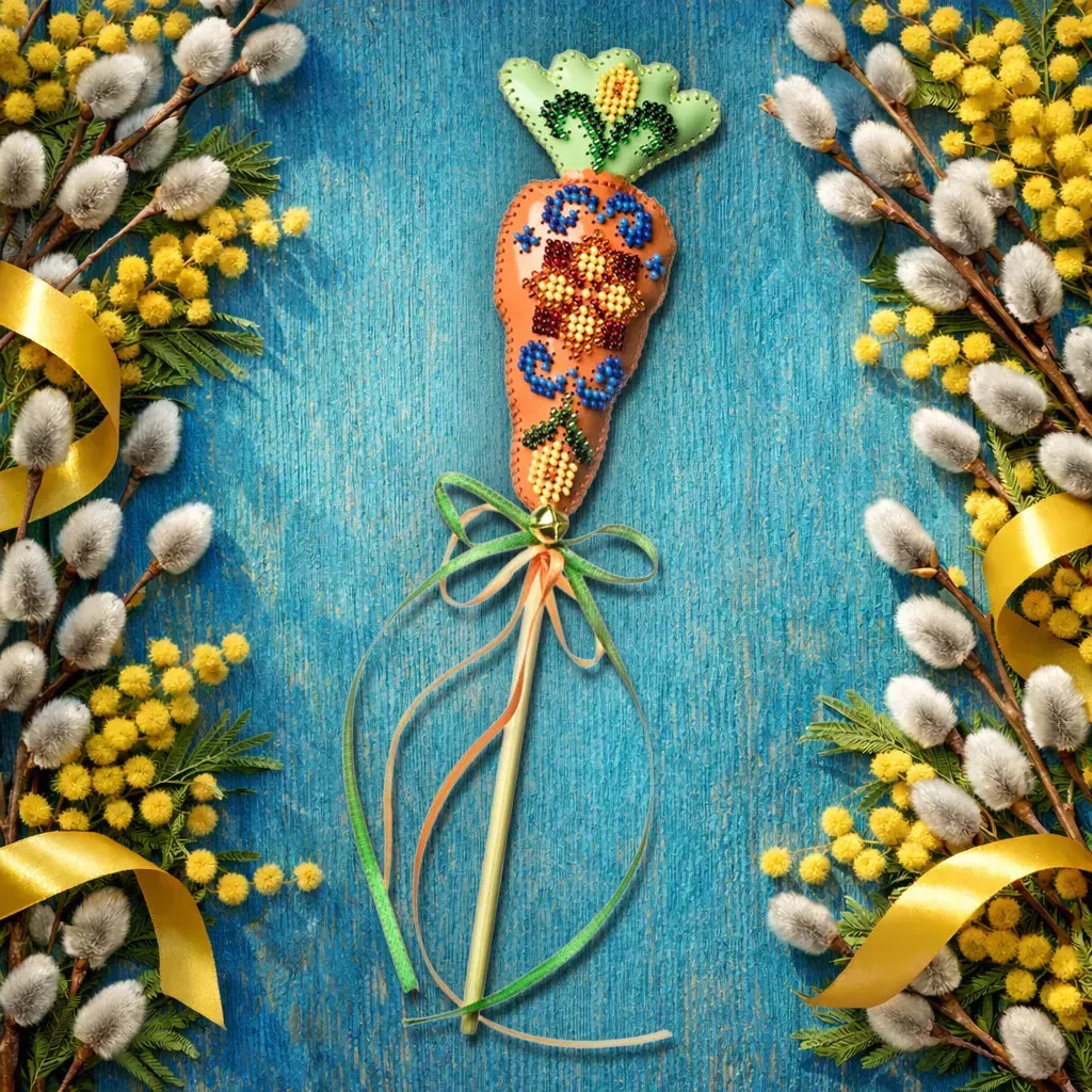 Wonderland Crafts FLBB-187 Carrot Easter Topper, Bead Embroidery Kit on Faux Leather