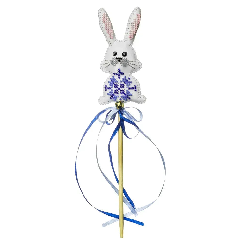 Wonderland Crafts FLBB-188 Blue Bunny Easter Topper, Bead Embroidery Kit on Faux Leather