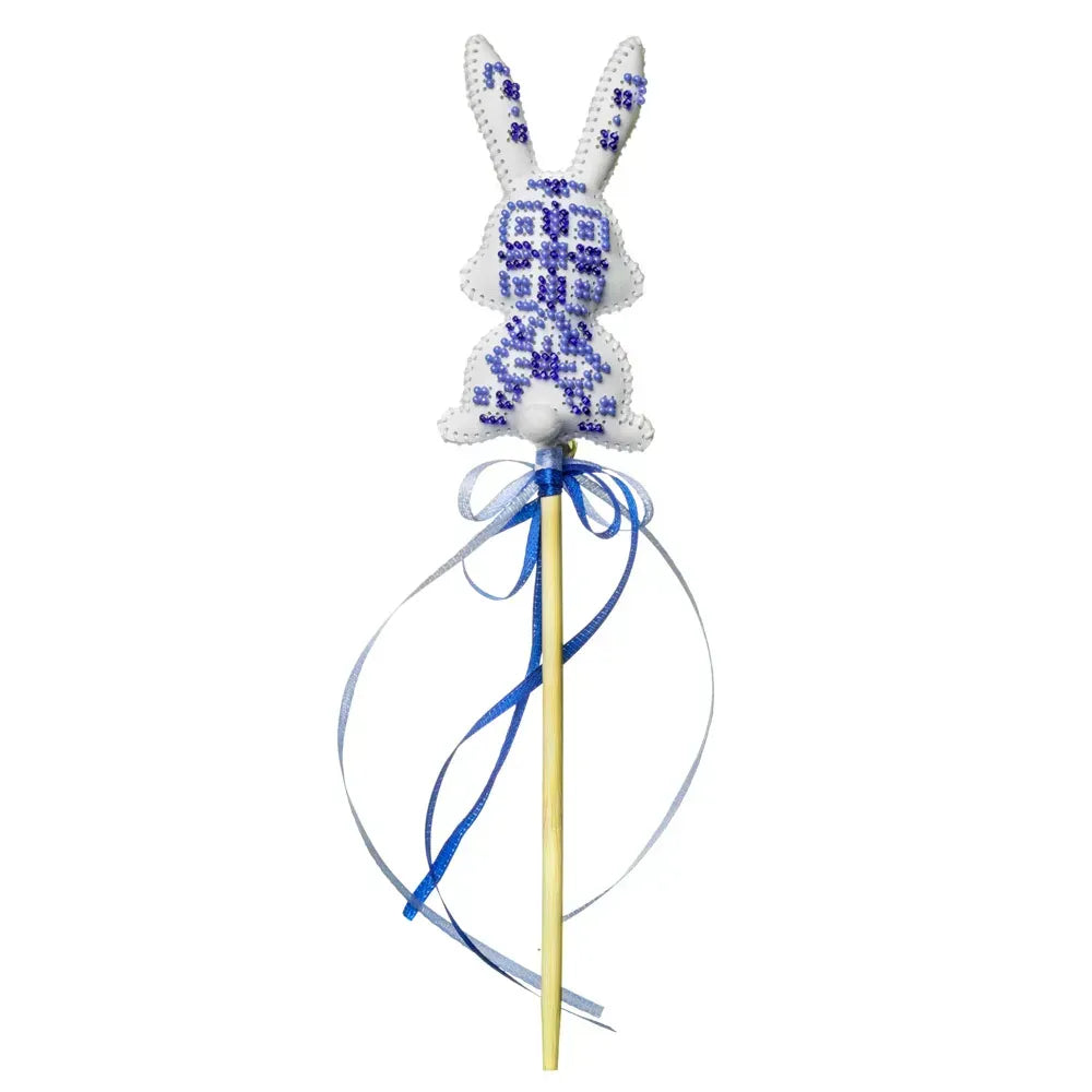 Wonderland Crafts FLBB-188 Blue Bunny Easter Topper, Bead Embroidery Kit on Faux Leather