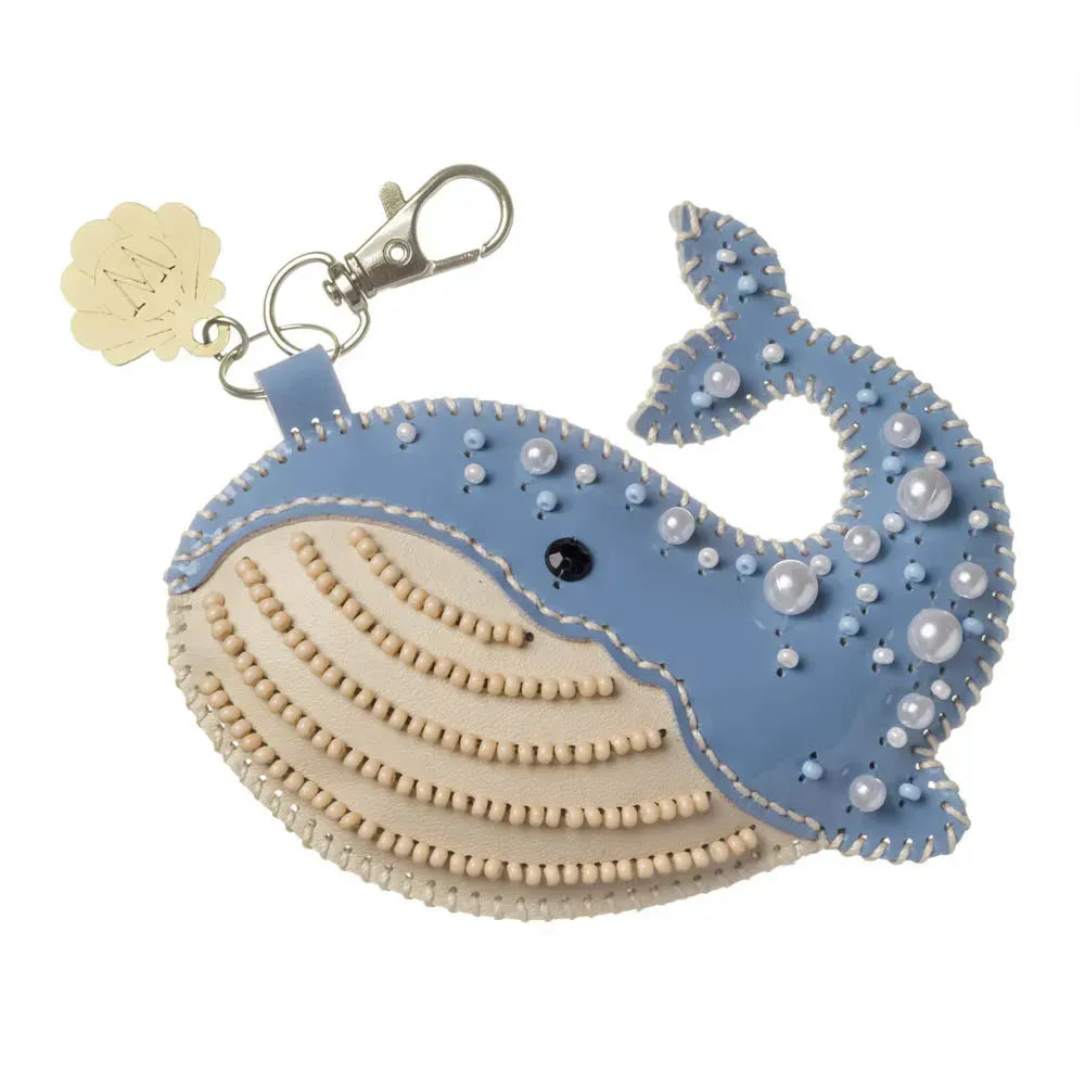 Wonderland Crafts FLBB-194 Blue Whale Bag Charm, Bead Embroidery Kit on Faux Leather