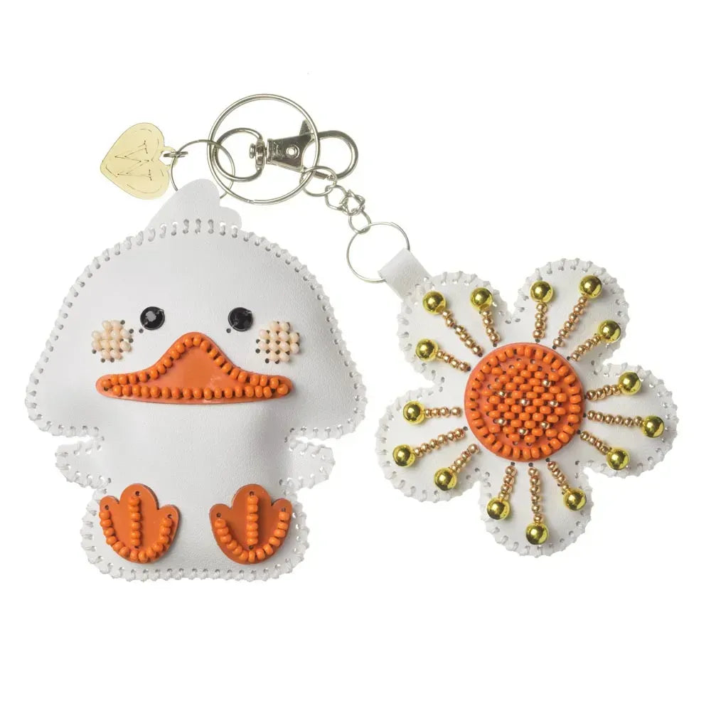 Wonderland Crafts FLBB-198 Duck with Flower Bag Charm, Bead Embroidery Kit on Faux Leather
