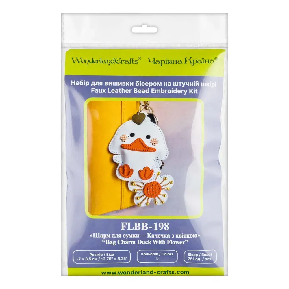 Wonderland Crafts FLBB-198 Duck with Flower Bag Charm, Bead Embroidery Kit on Faux Leather