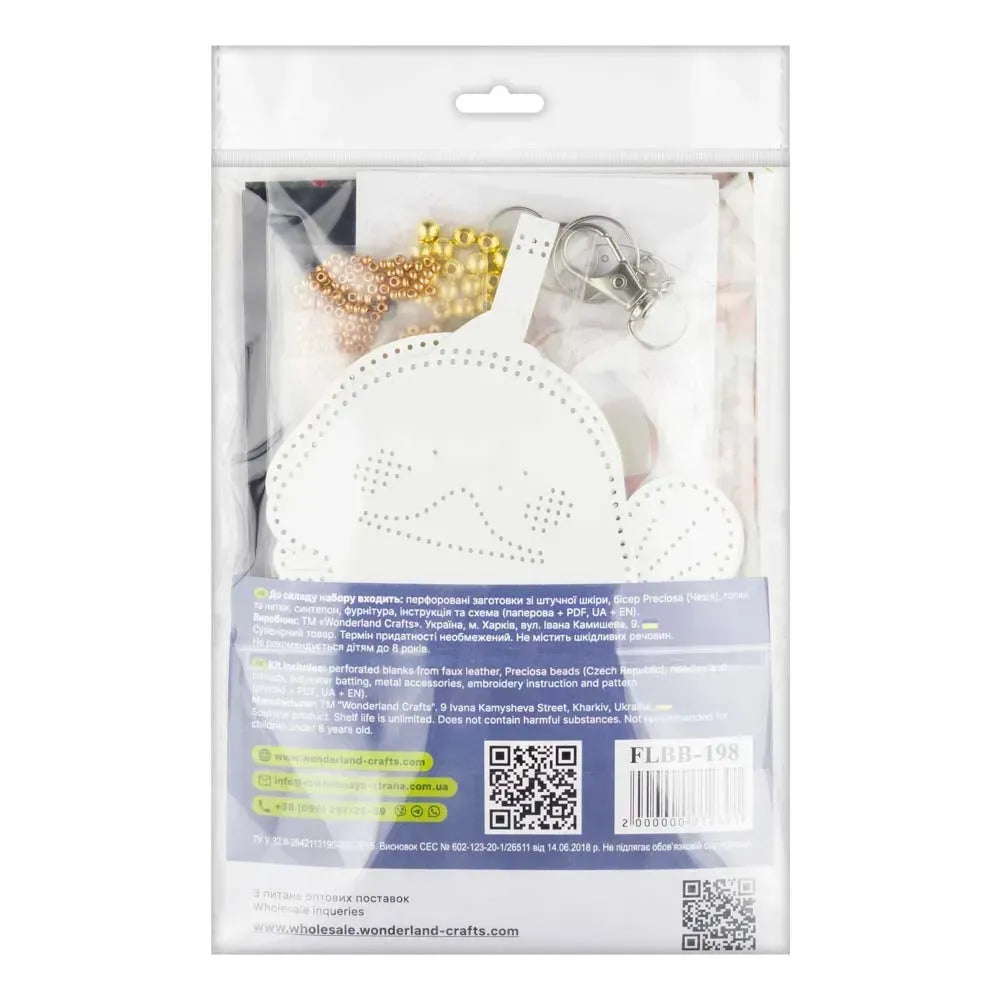 Wonderland Crafts FLBB-198 Duck with Flower Bag Charm, Bead Embroidery Kit on Faux Leather