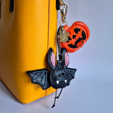 Wonderland Crafts FLBB-199 Halloween Night Bat and Pumpkin Bag Charm, Bead Embroidery Kit on Faux Leather