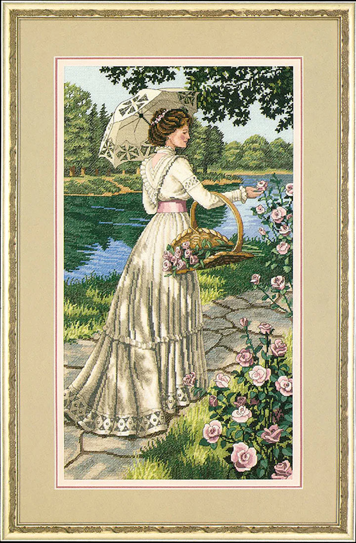 Dimensions Gold Collection A Summer Stroll 3868, Counted Cross Stitch Kit, 18 Count Ivory Aida