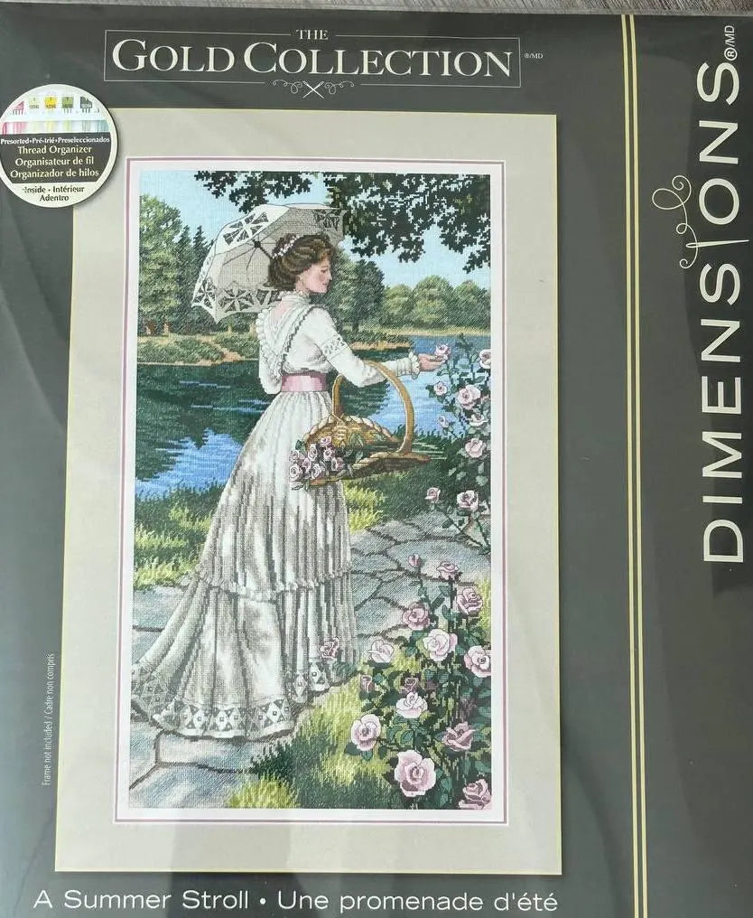 Dimensions Gold Collection A Summer Stroll 3868, Counted Cross Stitch Kit, 18 Count Ivory Aida