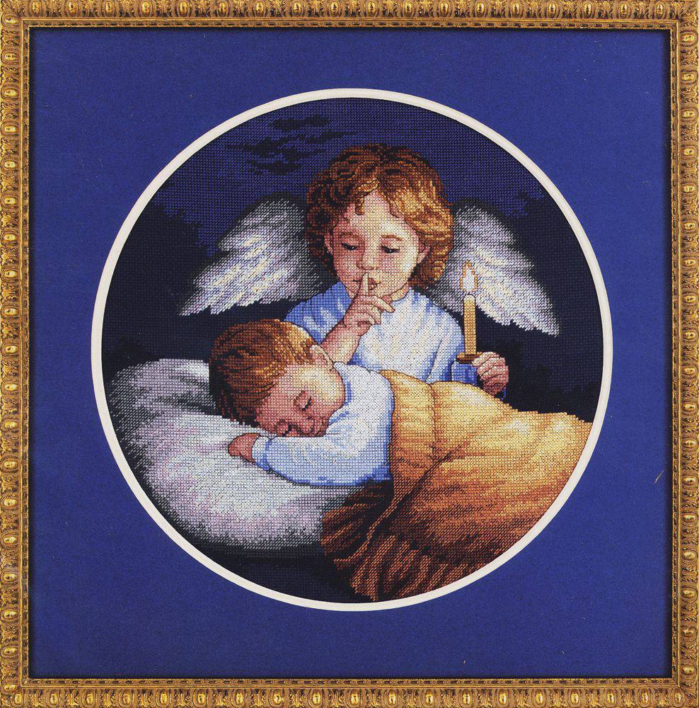 Dimensions Angelic Guardian 3873, Counted Cross Stitch Kit, 18 Count Navy Aida