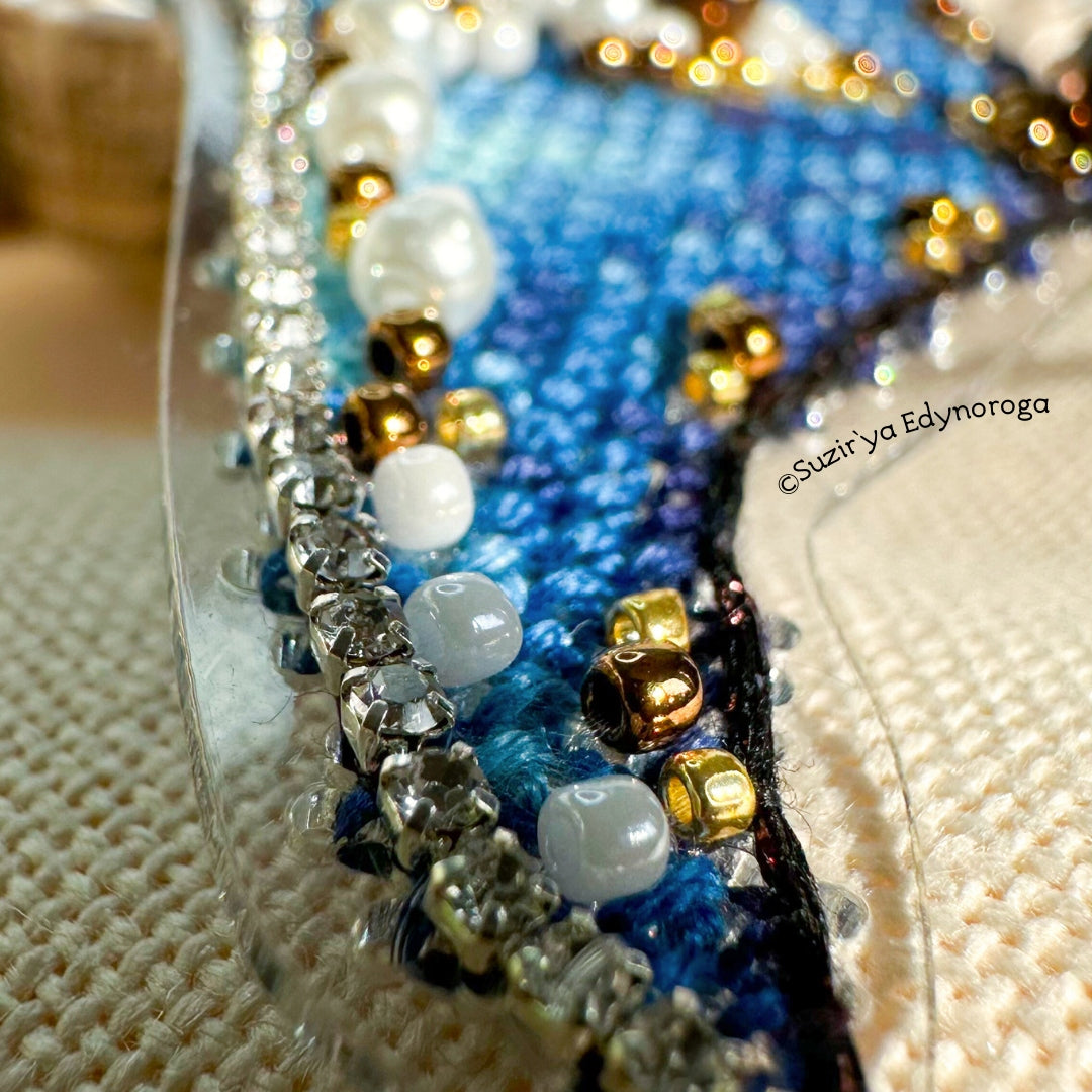 Cross Stitch kit Stingray, threads, beads and decorative crystals.