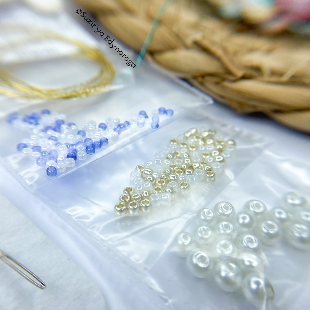 Cross Stitch kit Jellyfish, threads, beads and decorative crystals.