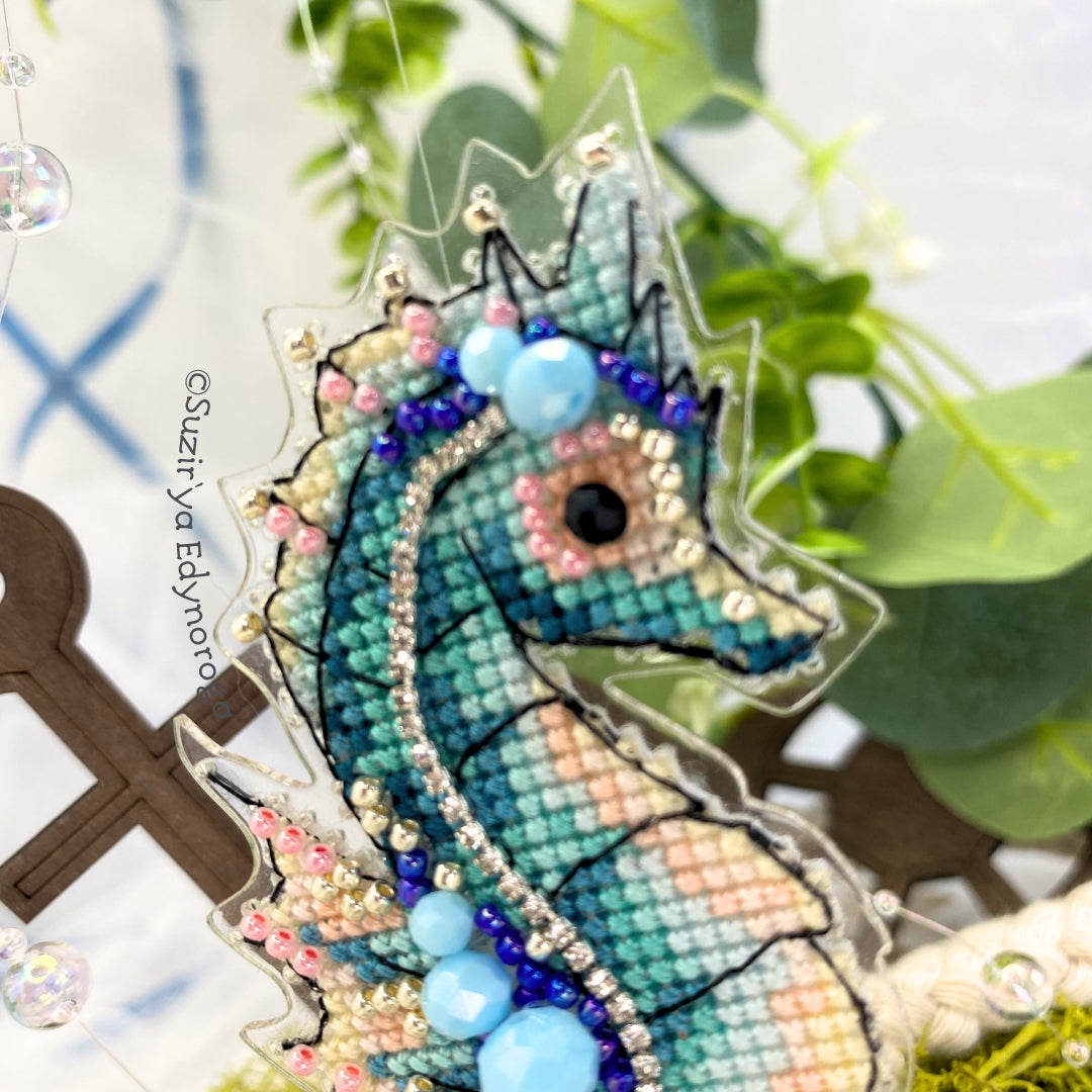 Cross Stitch kit Sea horse, threads, beads and decorative crystals